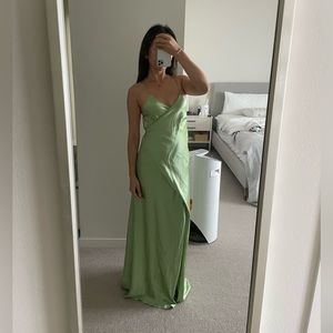 Michelle mason strappy wrap silk gown in avocado green